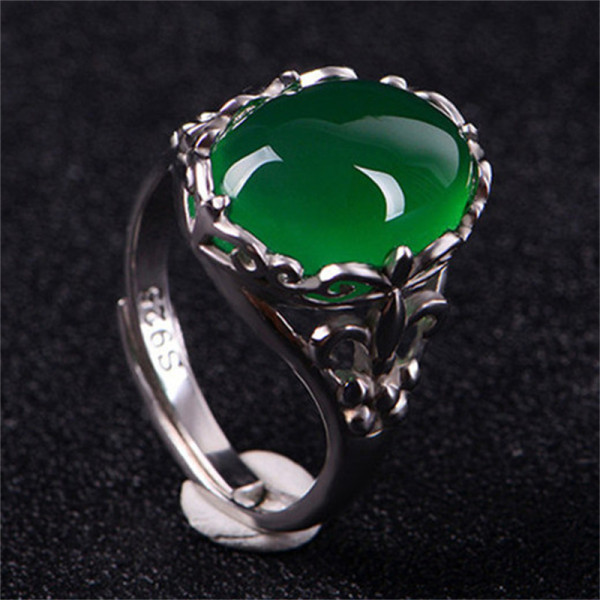 anillos ajustables de verde esmeralda antiguos para mujer
