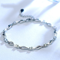 pulsera sencilla plateada con diamante cristal para mujer