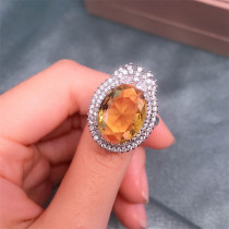 anillo de citrino amarillo con diamantes para mujer