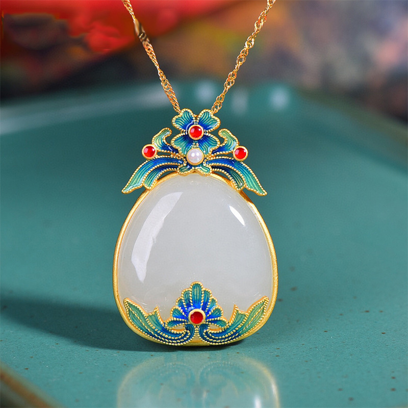 colgante de oro jade blanco antiguo chinesco para mujer