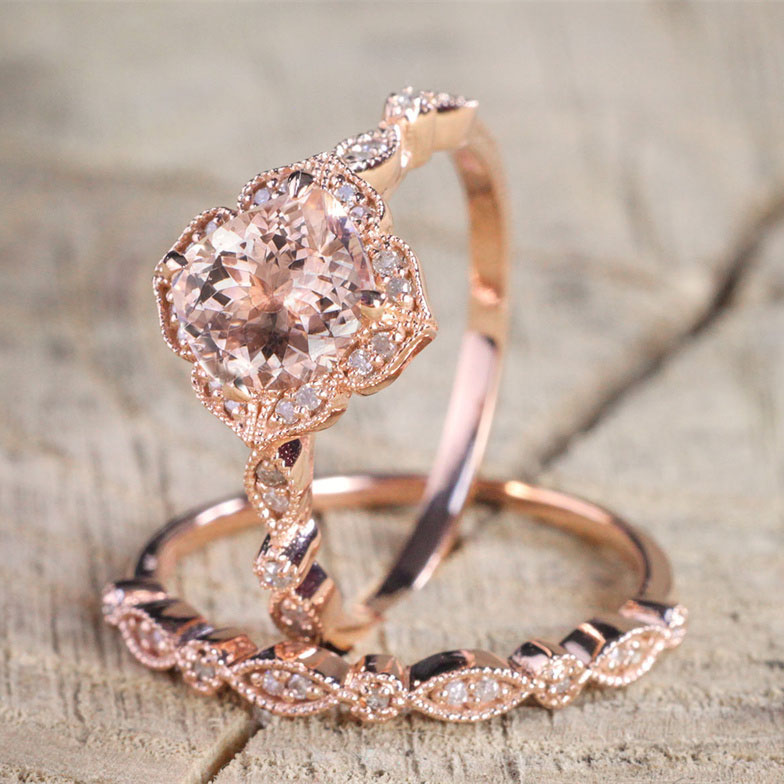 anillos lujos de oro rosa 18k con diamantes de moda para compromiso