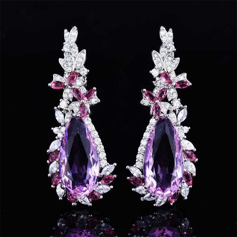 aretes hermosos de natural amatista con diamantes para novias