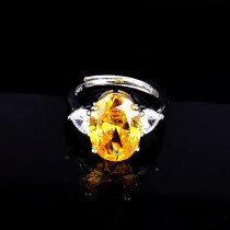 anillo ajustable plateado con natural cuarzo amarillo para mujer