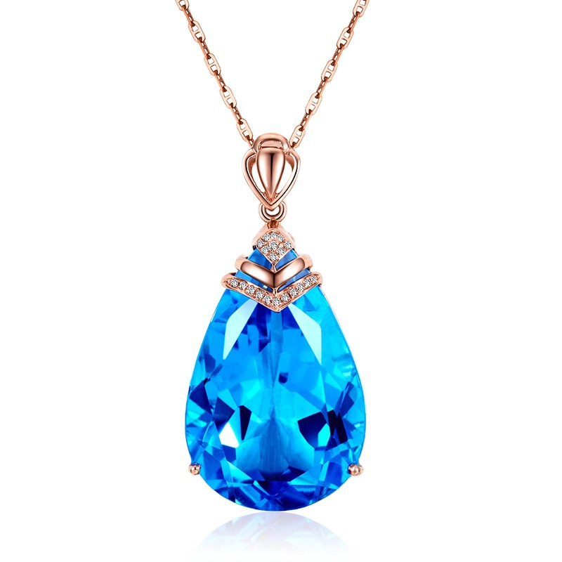 collares personalizados de oro rosa 18k con piedra de azul mar para mujer