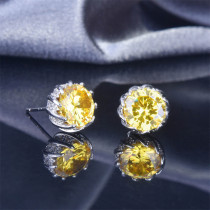 aretes de flor de loto con diamante amarillo para adolescentes