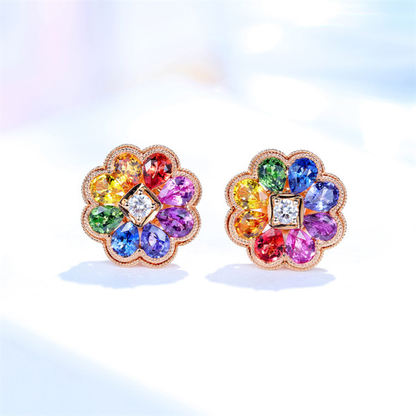 aretes de flor de diamantes de colores para mujer