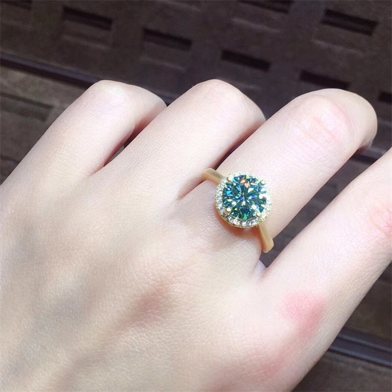anillos sencillos de oro blanco pt950 con moissanita verde para mujer