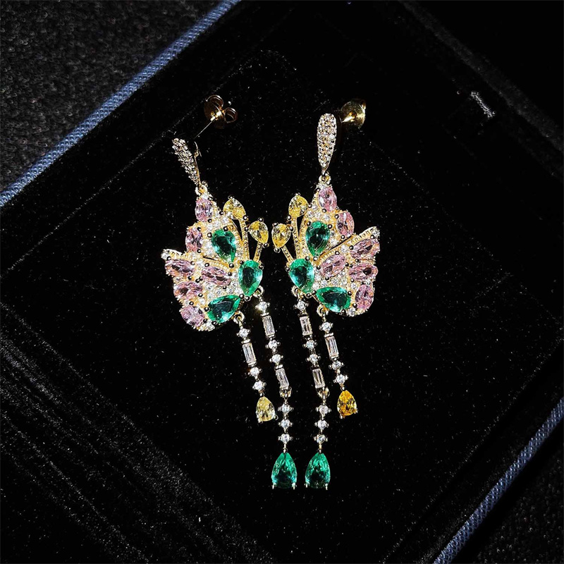 pendientes de alas de mariposa de curazo rosa esmeralda para mujer