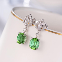 aretes bonitos de turmalina verde con diamantes de moda para mujer