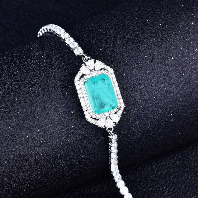 pulseras de paraíba azul con diamante cuadrado para mujer