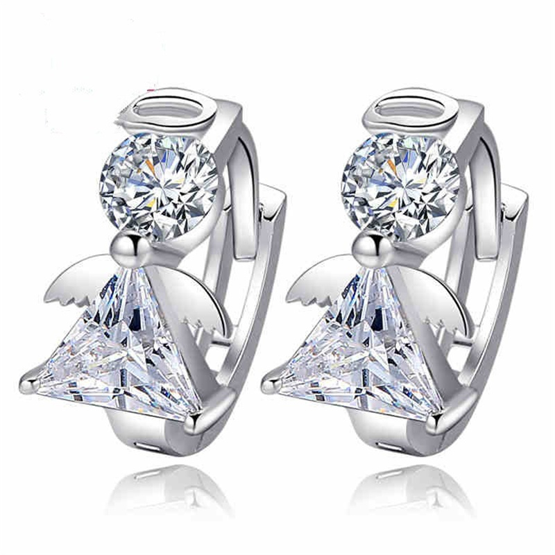 aretes plateados de ángel de diamantes para novia