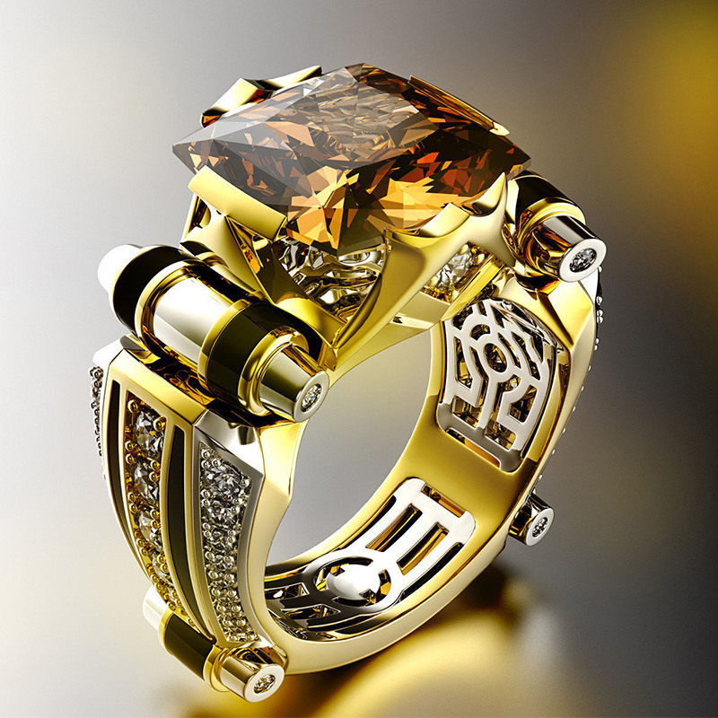 anillo de oro con diamante rosa negro personalizado para hombre