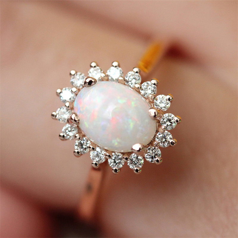 anillos bonitos de oro rosa 18k con piedra blanco para mujer