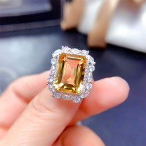 anillo de cuarzo amarillo con diamante para mujer