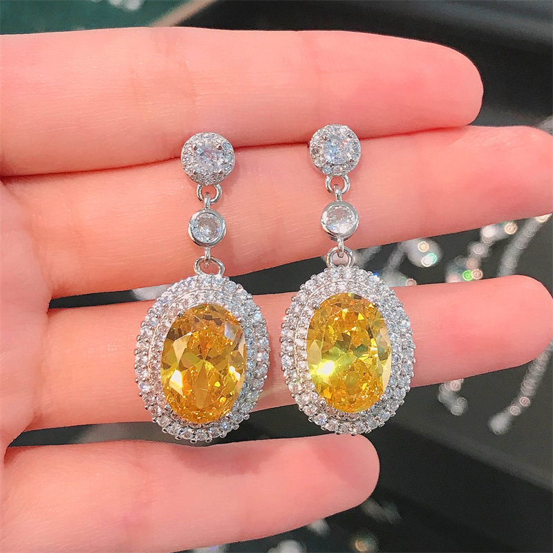 aretes de cuarzo amarillo diamante para mujer