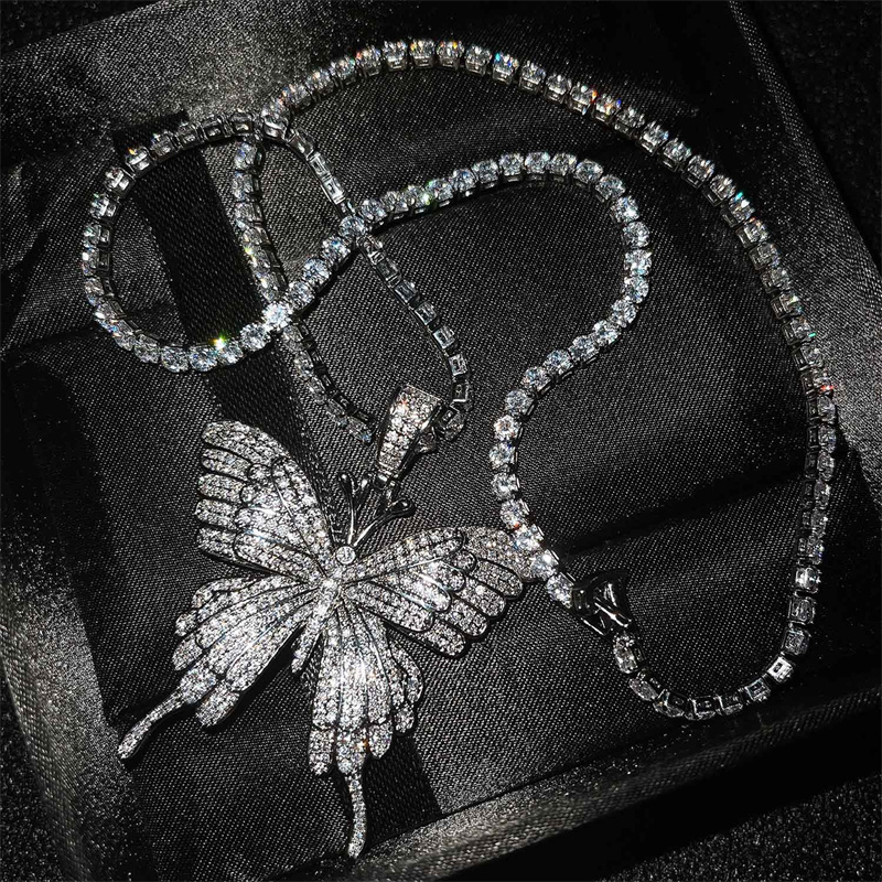 collares de mariposa diamante hip pop para mujer y hombre de moda