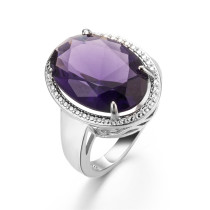 anillos de gran amatista artificial con diamantes para mujer