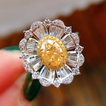 anillos grandes de flor de cristal con diamante amarillo para mujer