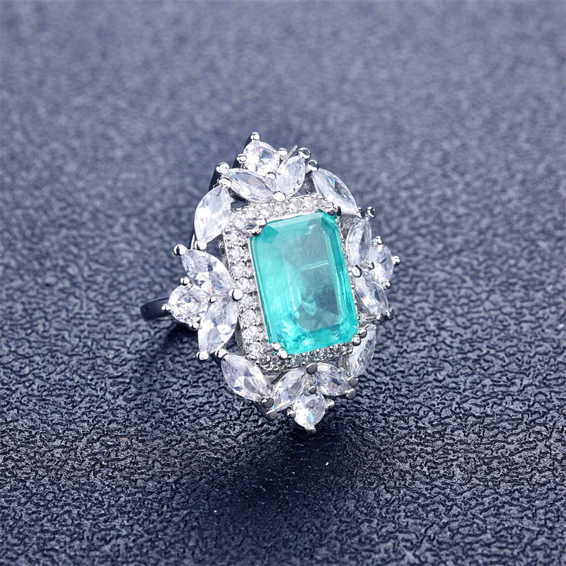 anillos bonitos de natural paraiba azul aguamarina con diamantes para mujer