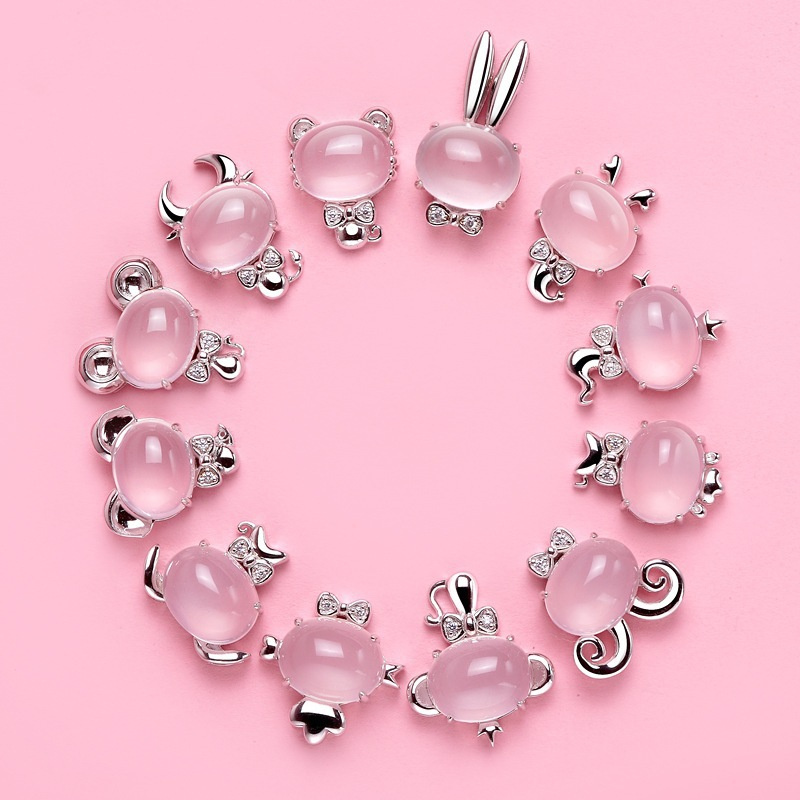collares personalizados de animales con cuarzo rosa para mujer