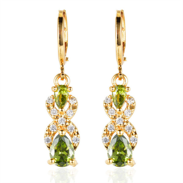 aretes bonitos de oro 18k con peridoto diamante de moda para mujer