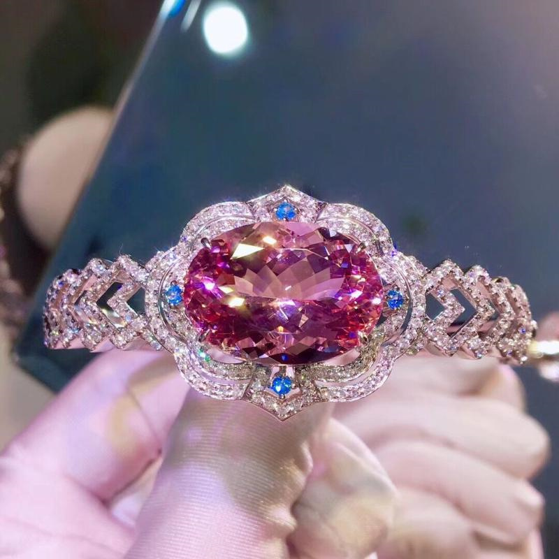pulsera de lujo grande cuarzo rosa para mujer