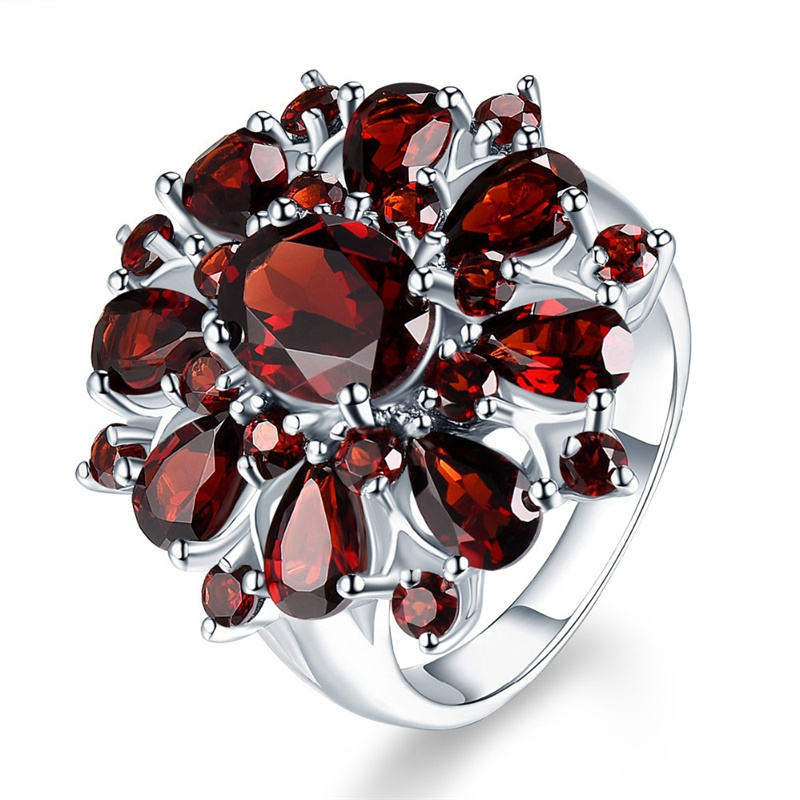 anillos hemosos de compromiso de natural granate para mujer