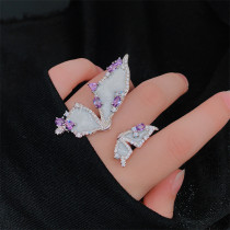 anillos ajustables de mariposa con piedras preciosas de moda para mujer