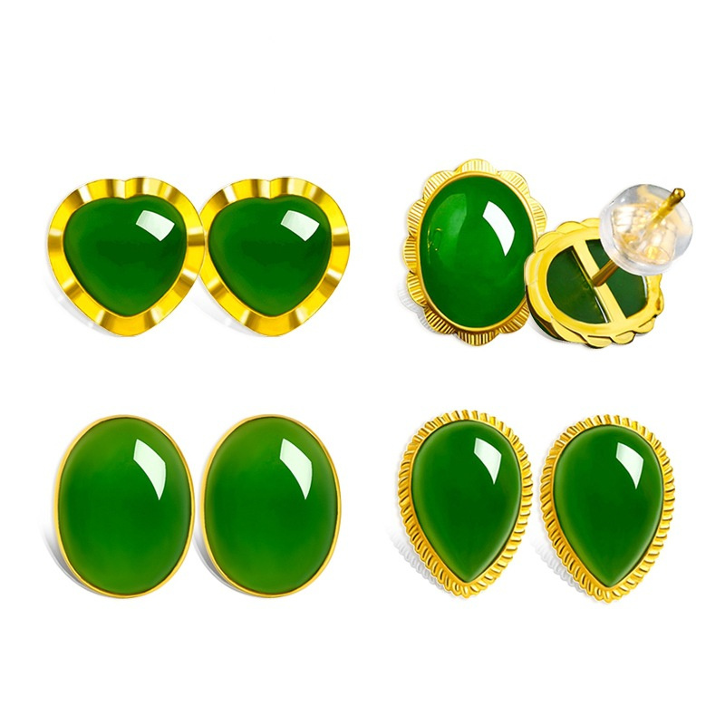 aretes sencillos de oro 999 con esmeralda para mama