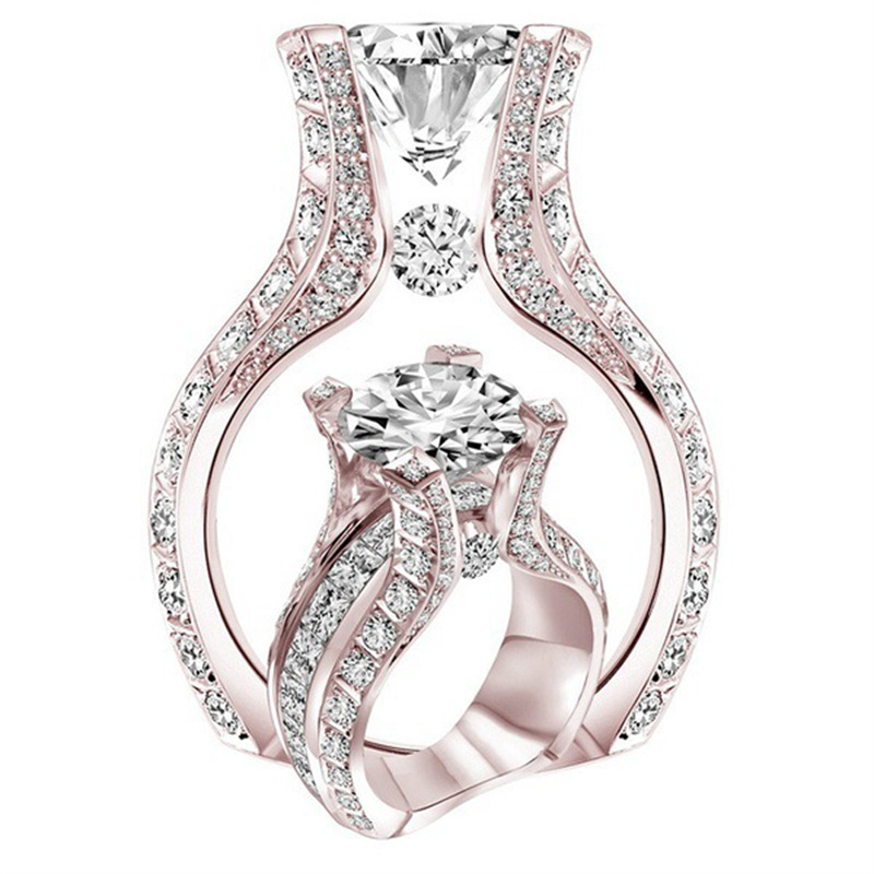 anillos lujos de compromiso de oro rosa 18k con diamante cuadrado para mujer