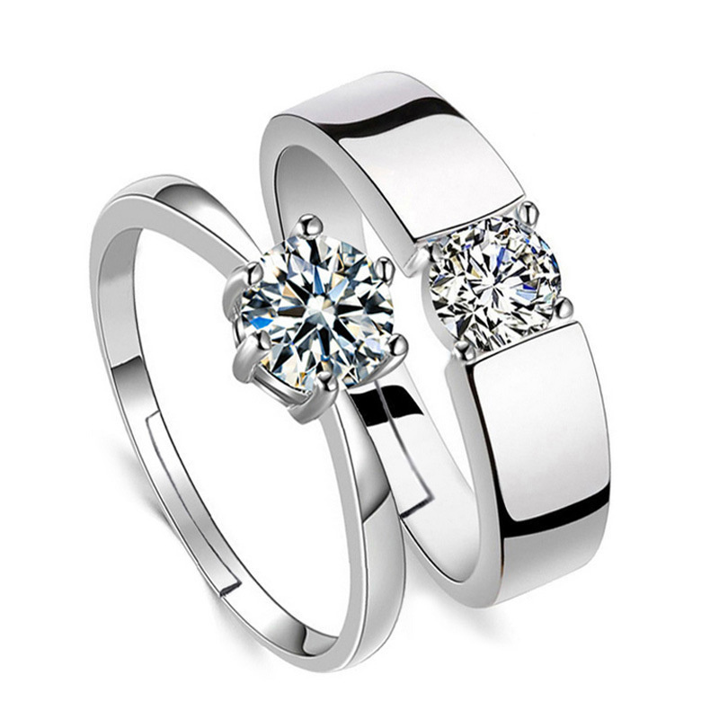 anillos sencillos de plateado con diamante para boda