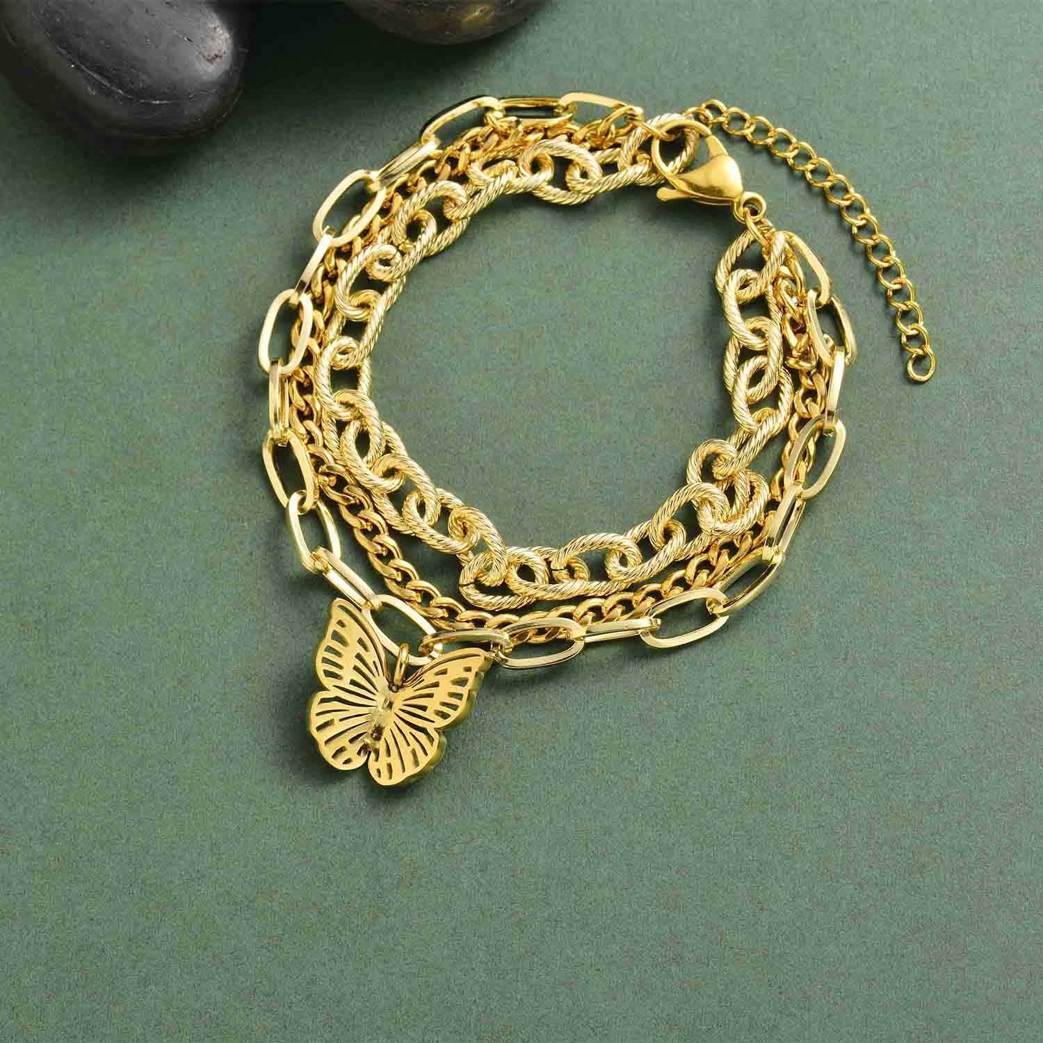 pulsera trible cadena para mujer con mariposa especial 18K