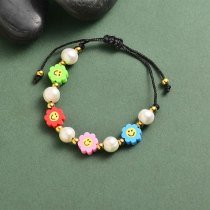pulsera de perla natural para mujer con hilo negro deji de colores