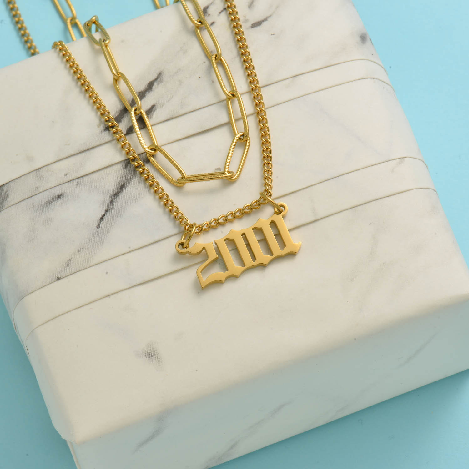collares doble aesthetic con colgante 2000 18k por mayor