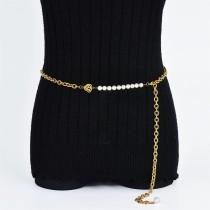 cadena de acero larga gruesa con perla blanca para cinturon