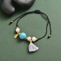 pulsera especial para mujer con hilo negro perla natural azul