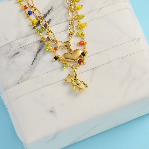 collar estilo de playa con doble cadena piedra de colores