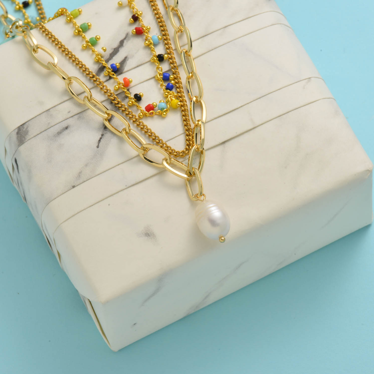 collares aesthetic acero inoxidable 18k con colgante de perla natura por mayor