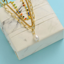 collares aesthetic acero inoxidable 18k con colgante de perla natura por mayor