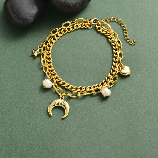 pulsera especial en doble cadena con perlas luna dolor doardo