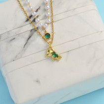collar de perla aesthetic con colgante oso piedra verde,por mayor