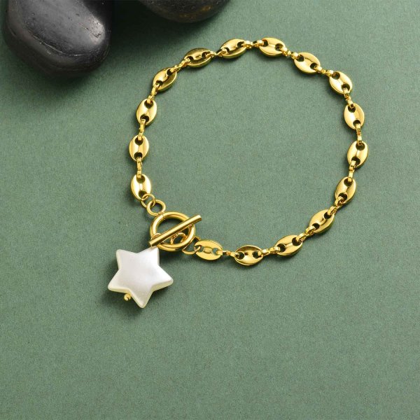pulsera de oro 18k acero con charm de estrella blanca