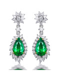aretes lujos de esmeralda natural con diamantes antiguos para mujer