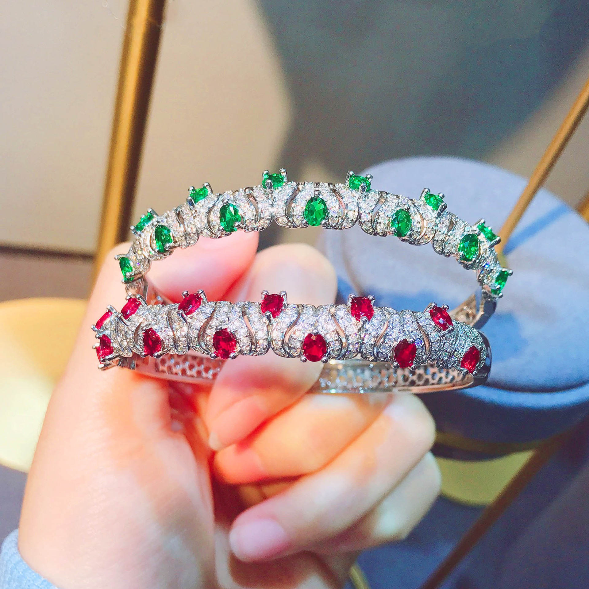 pulseras de piedras preciosas esmeralda diamante rojo para mujer