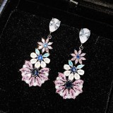aretes lujos de flor de cristal de moda para mujer