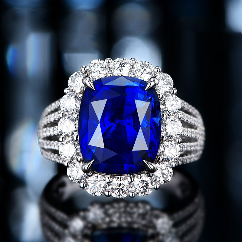 anillos ajustables de azul zafiro con diamantes para mujer