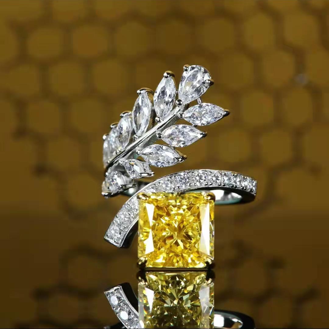 anillos personalizados de cuarzo amarillo con diamantes de moda para mujer