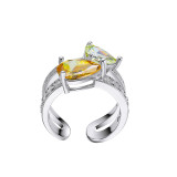 anillos dobles de corazon de esmeralda citrino con diamantes para mujer