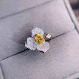 anillos ajustables de flor de diamantes con citrino para mujer