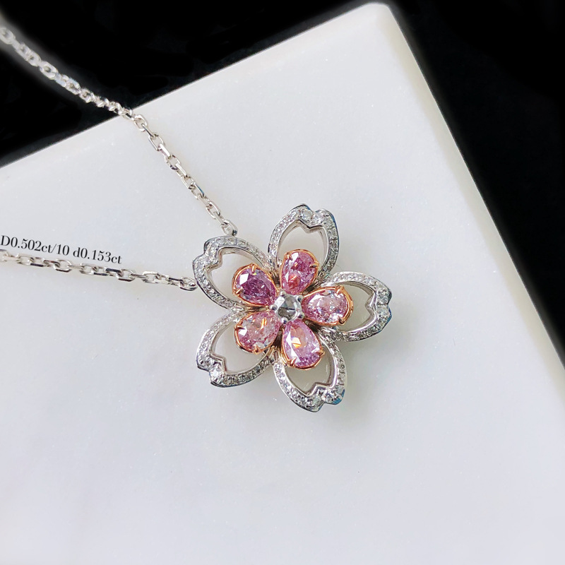 collares bonitos de flor de diamantes y cuarzo rosa para mujer